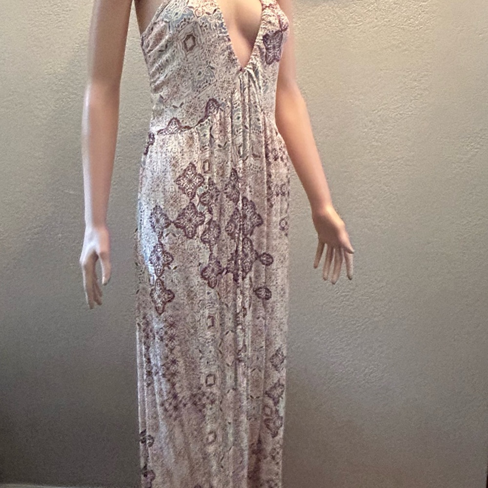Final Touch Cream and Purple Patterned Maxi Dress